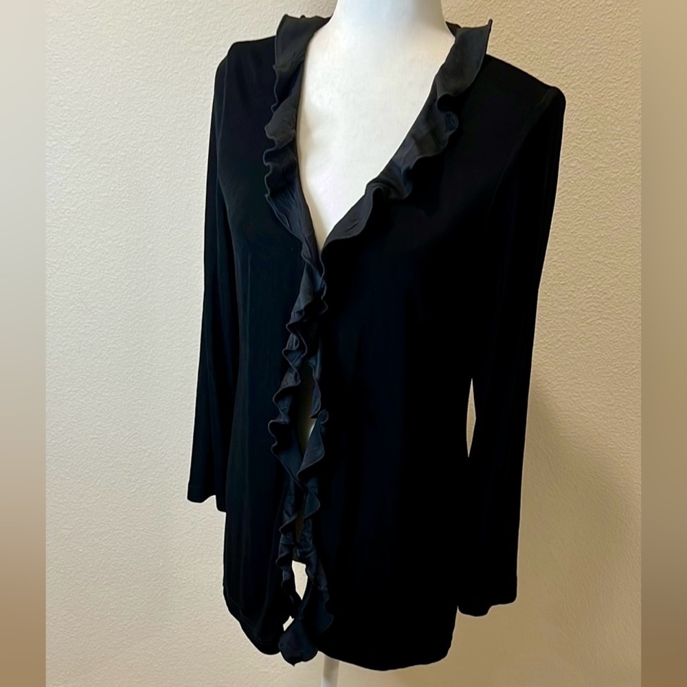 Coldwater Creek Black Ruffled Open Blazer Slinky Knit Size Medium
